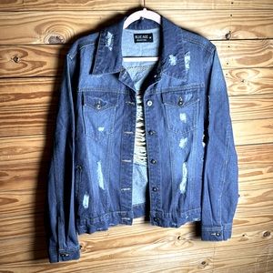 Blue age medium distressed jacket 100% cotton dark blue button down